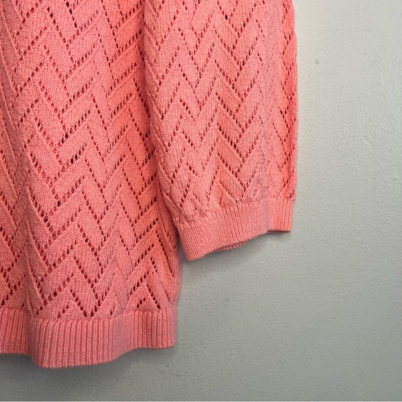 Talbots Womens PINK Open-Knit Chevron Pullover Linen Blend Sweater Sz L 3/4 Slee - Picture 2 of 11